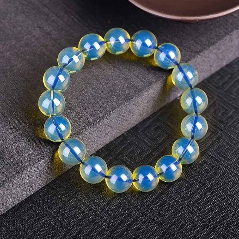 Dominican Bracelets Water Purification Blue Amber Single Circle Hand String Amber Round Beads Buddha Bead Bracelet Femme Gift