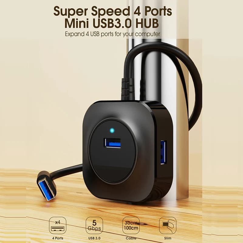 Hub USB 3.0 2.0 a 4 Porte, Cavo USB Splitter, Lettore di Schede, Estensore per Tastiera e Mouse, Dock di Ricarica per Laptop, PC, Telefono e Tablet