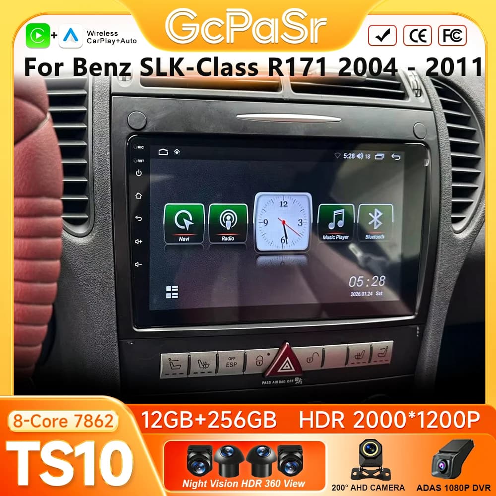 For Benz SLK-Class R171 2004 - 2011 Car Radio Carplay GPS Android Auto Autoradio Android 16 No 2din DSP Multimedia Player DVD 2K