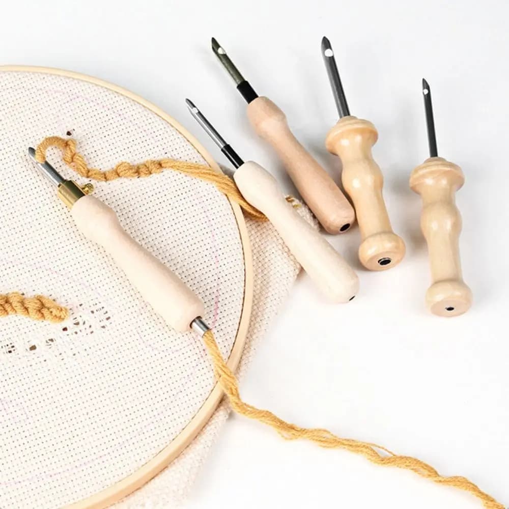 2.5mm/3.5mm/5mm Punch Needle Set Creative DIY Craft Embroidery Stitch Pen Wooden Handle Changeable Head Cross Stitch Needles