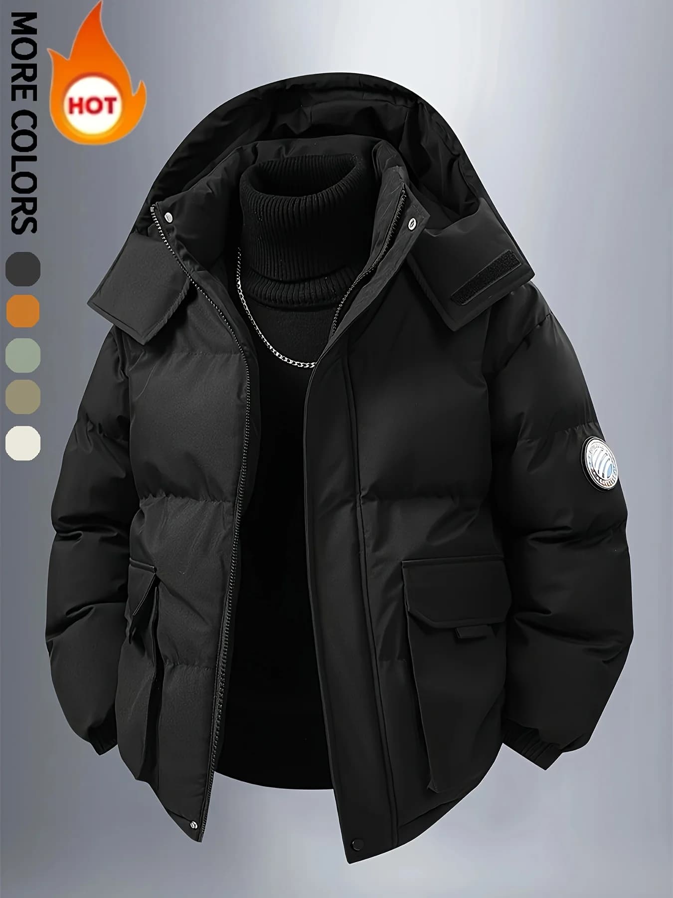 Men's Solid Color Detachable Hooded Thickened Jacket, Regular Casual Long-Sleeved Warm Lining Autum and Winter Jacket, Suitable for Men's Daily Wear, Autum Clothing, Fresh, Autum and Winter Matchinging