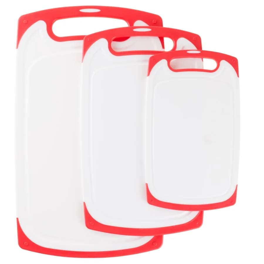 3-Piece Plastic Cutting Boards with Juice Groove Red