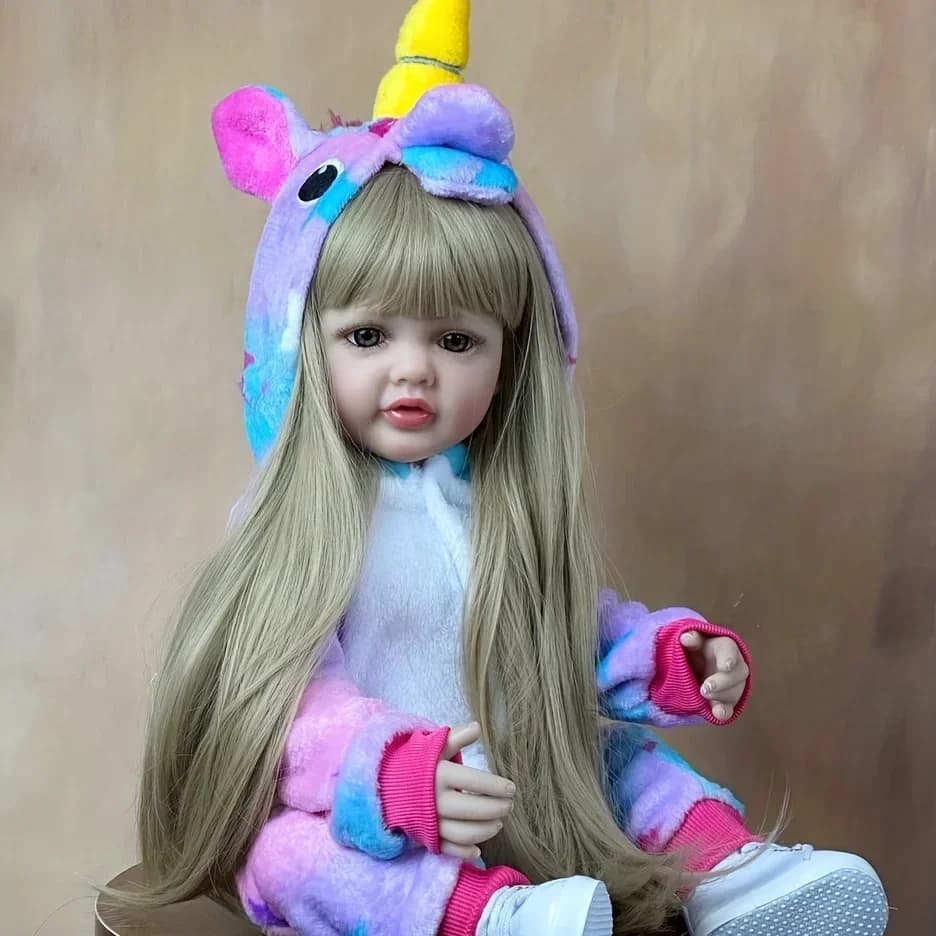 BZDOLL 55 cm Realistico Corpo In Silicone Completo Reborn Baby Girl Doll Con Capelli Lunghi Biondi Alive Neonato Bebe Bel Regalo Di Compleanno