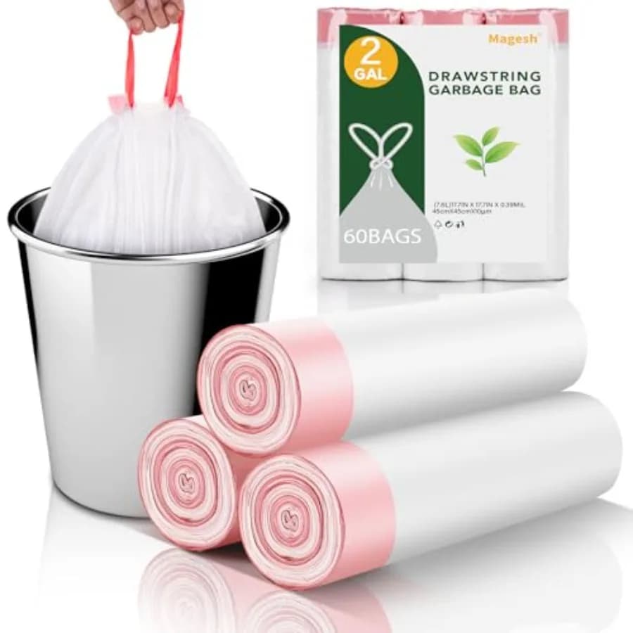 2 Gallon Small Trash-Bags Drawstring Bathroom - Mini Garbage Bags 60 Count Plastic Unscented 7.5L Tiny Waste Basket Liners Kitc