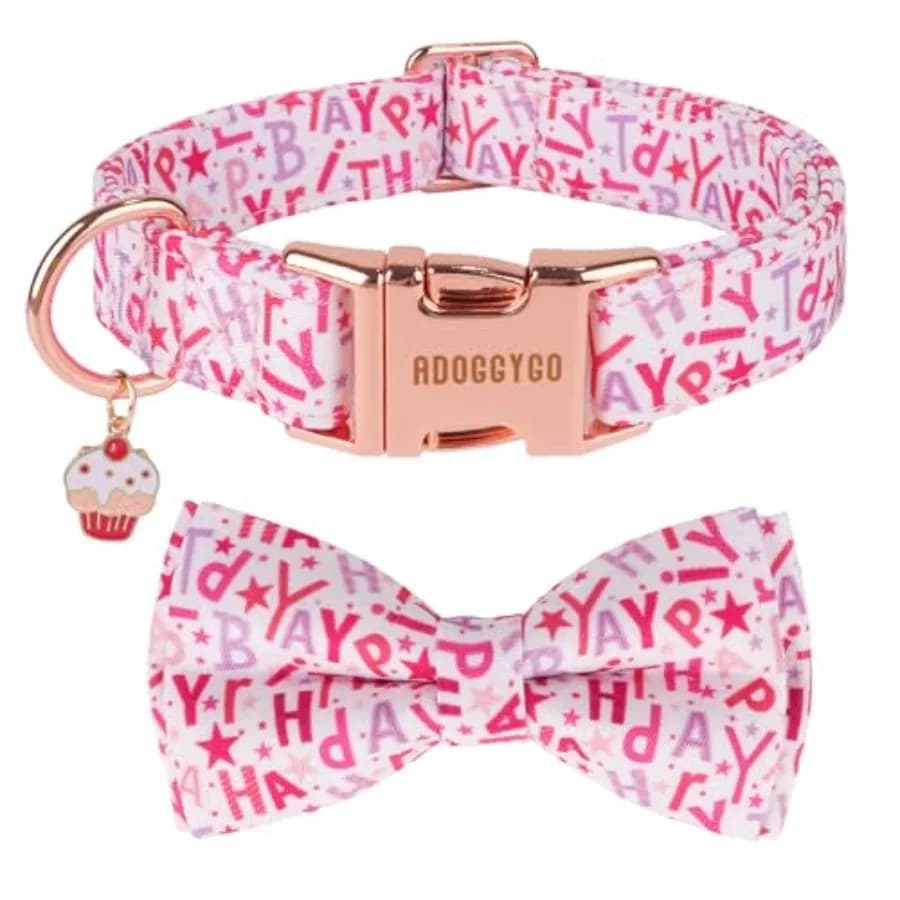 Dog Collars with Bow, Detachable Bowtie, Metal Buckle, Adjustable Girl Pet Party Supply for Dogs