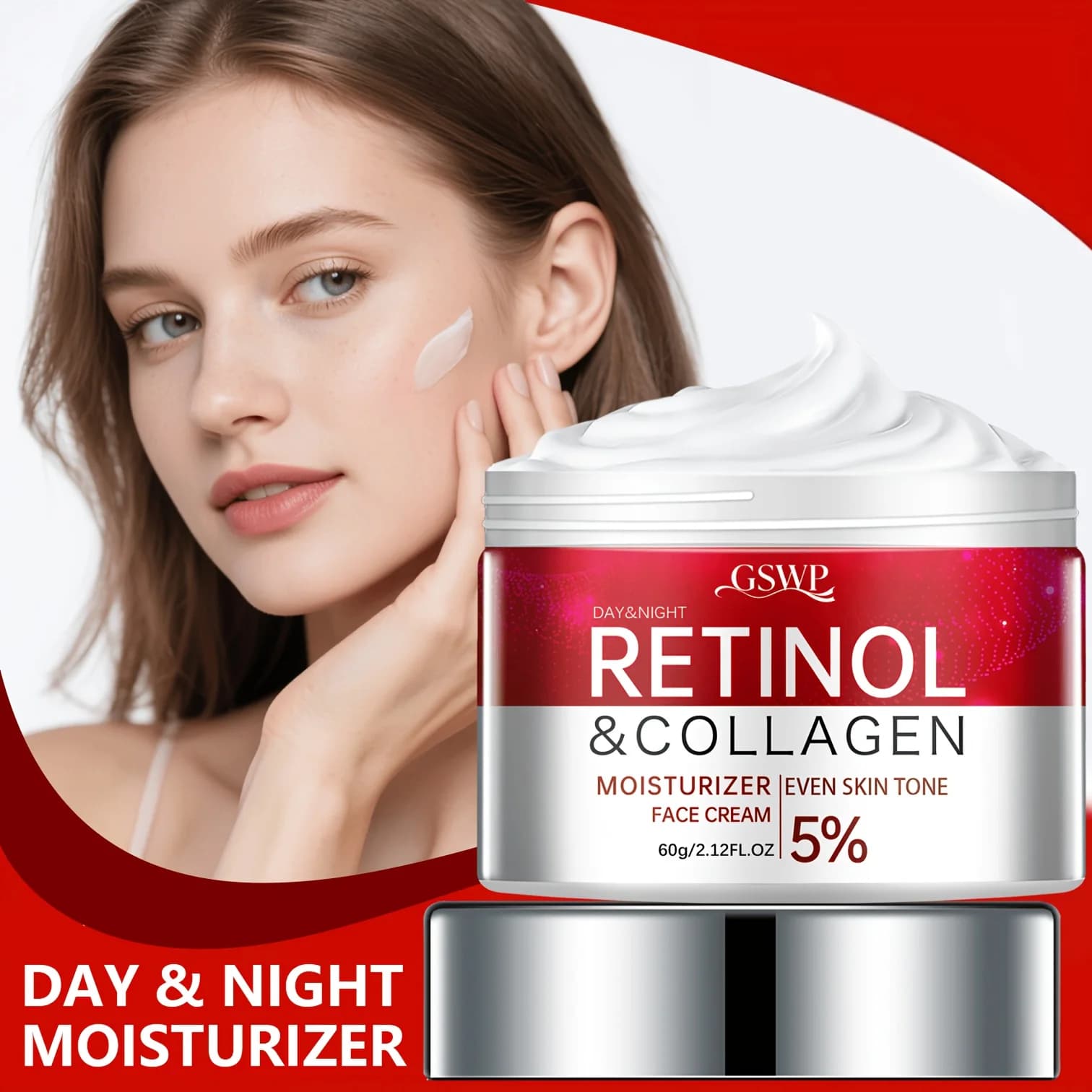 GSWP Crema Idratante al Retinolo, contiene retinolo, proteine e altri ingredienti, si prende cura della pelle. 60g/120g