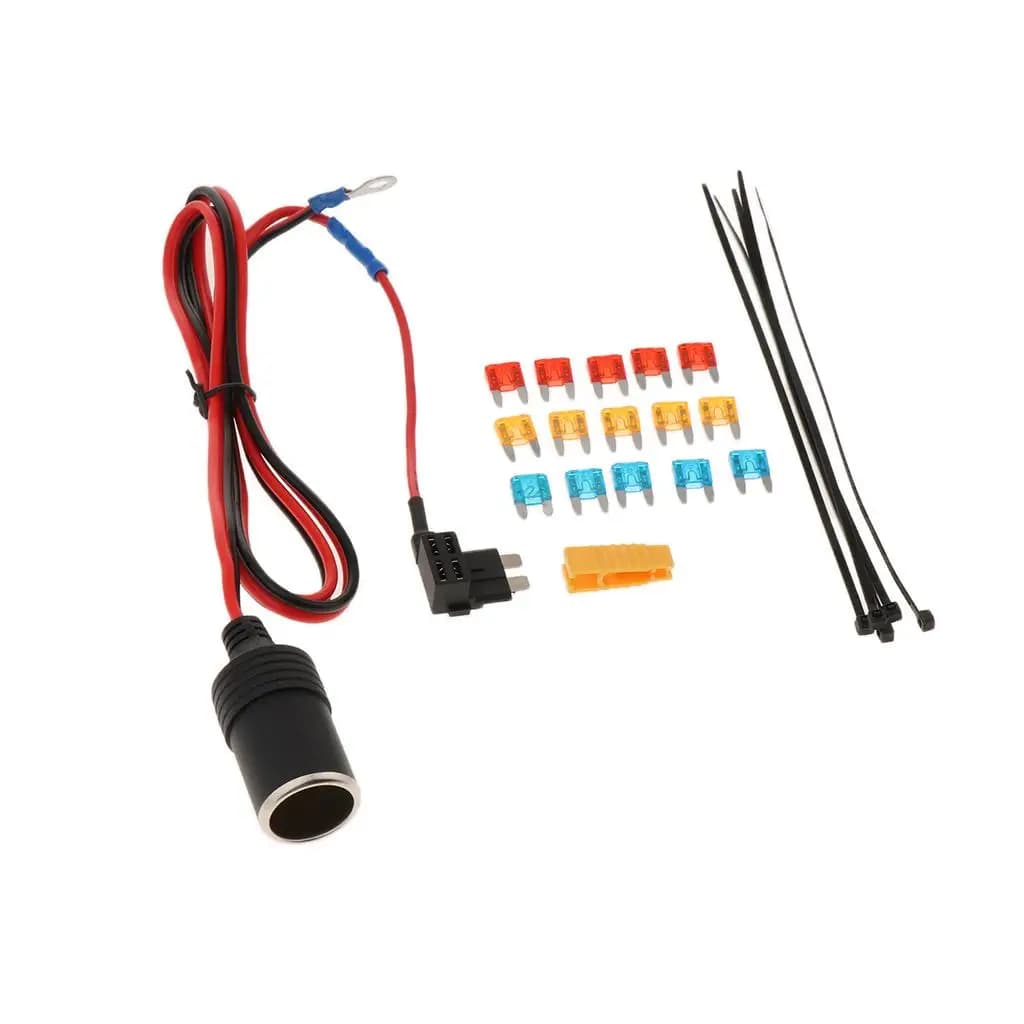 Set Universale di Cavi con Fusibile per Accendisigari Auto, Portafusibili per Gonfiatore Pneumatici e Lettore MP3