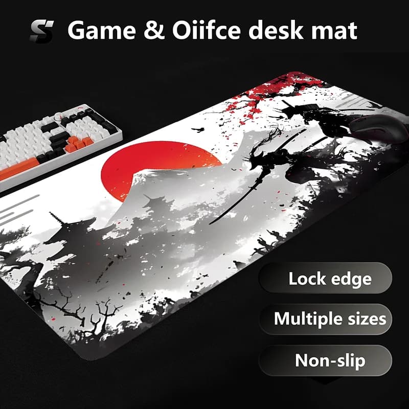 Tappetino per mouse Samurai grande con base in gomma antiscivolo, compatibile con tastiera e mouse, per PC, laptop, desktop, gaming e uso ufficio