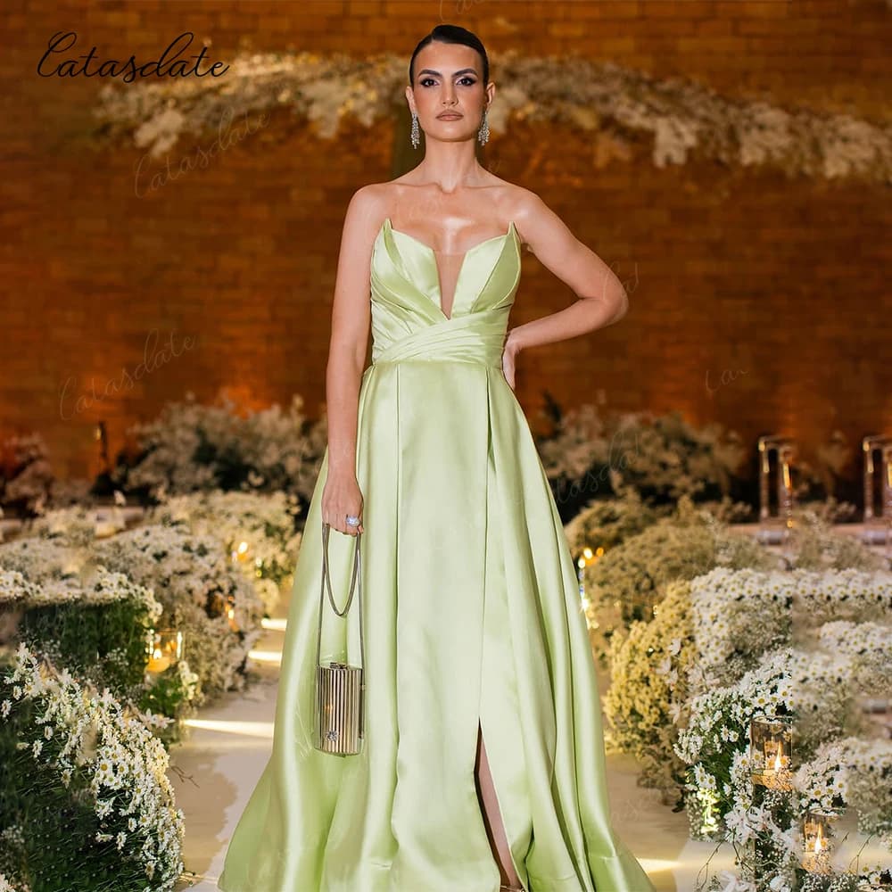 Catasdate Abito da sera in raso con cintura Abito da ospite per matrimonio Abito da cerimonia formale per donna vestido de fiesta Personalizzato