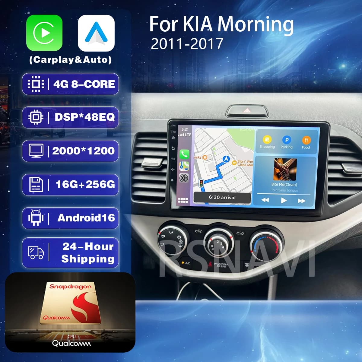 Plug and Play Android 16 wifi+4G Carplay AUTO Car Radio For KIA PICANTO Morning 2011-2016 Navigation GPS Video Stereo Multimedia