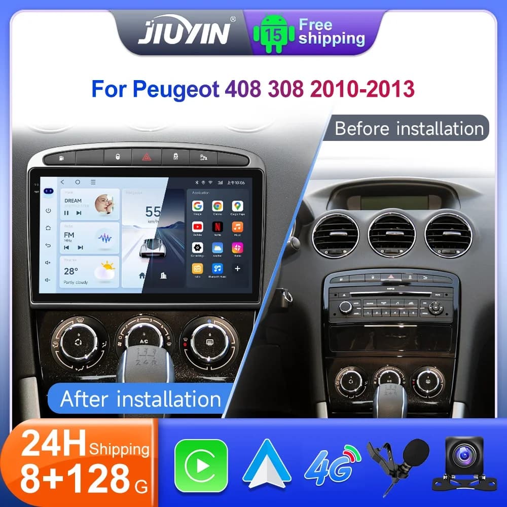 JIUYIN 9“Android15 Car Radio For Peugeot 408 308 308SW 2010-2012 Multimedia CarPlay Android Auto Video Player Stereo GPS Screen