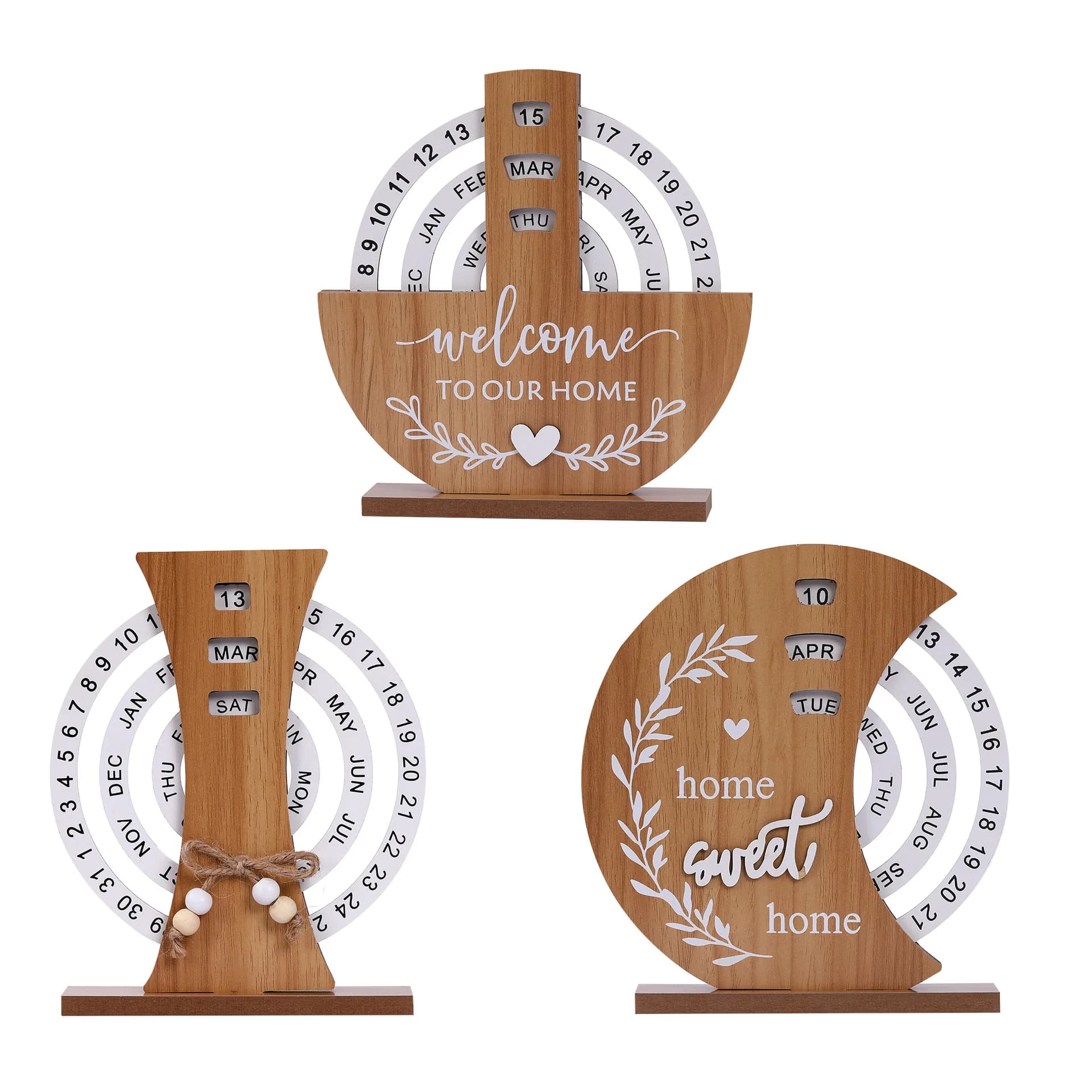 Calendario da tavolo perpetuo in legno per regali di apprezzamento per gli insegnanti di Pasqua Calendario a blocchi rotanti manuali con disco in legno vintage