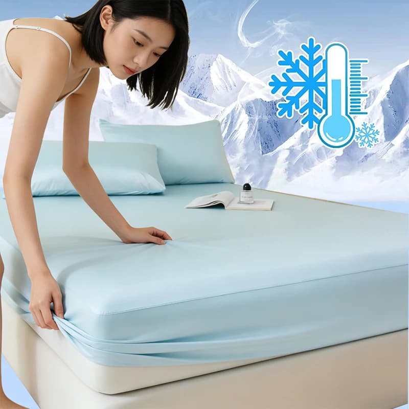 Lenzuolo Estivo di Grado A in Seta Ghiaccio, Lenzuolo con Angoli per Letto Queen, Sicurezza Livello Mamma e Bambino, Sensazione Rinfrescante, Coprimaterasso, Biancheria da Letto