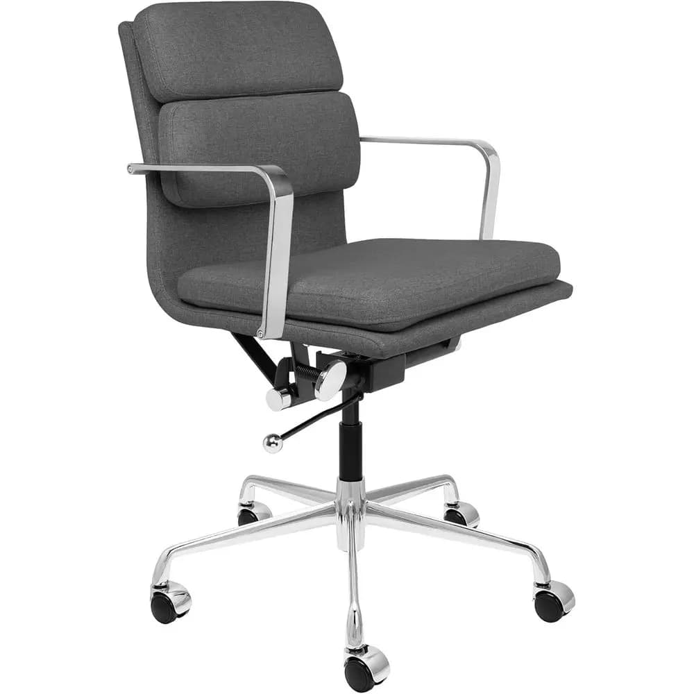 Sedia da Ufficio Ergonomica Imbottita - Sedia Girevole con Braccioli, Cuscino, Tessuto in Policotone Grigio Antracite, Sedia per Computer