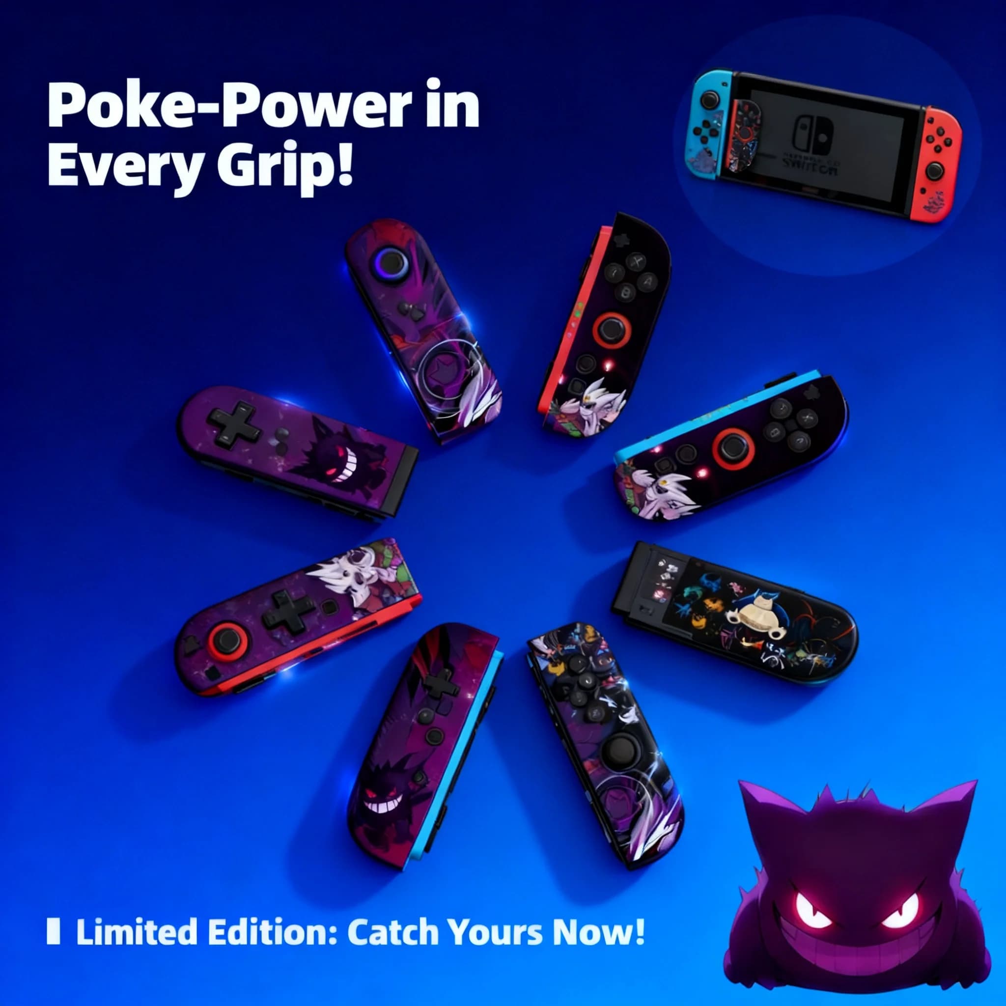 Custodia Protettiva Antiurto e Antigoccia per Nintendo Switch 2 OLED, Design Cartoon Gengar, Tipo Split per Joy-Con, per Console di Gioco NS