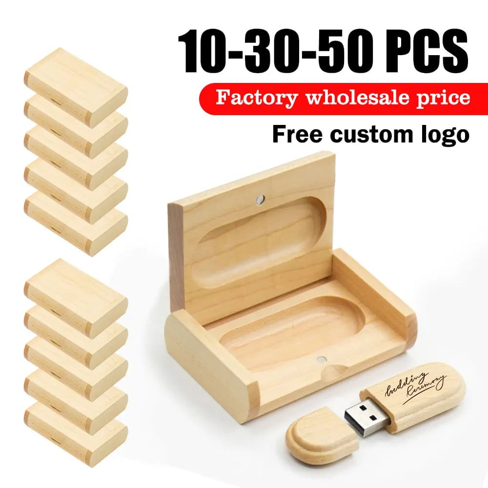 Chiavetta USB in Legno d'Acero Personalizzabile con LOGO Gratuito, 4GB 8GB 16GB 32GB 64GB USB 2.0, Regalo per Fotografi (10/30/50 Pezzi)
