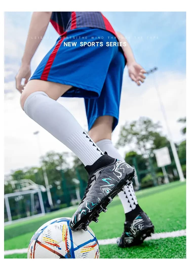 Stylish High Top Football Boots, Tough Long Broken Studs Design, Wear-resistant Non-slip For Outdoor Athletic Training