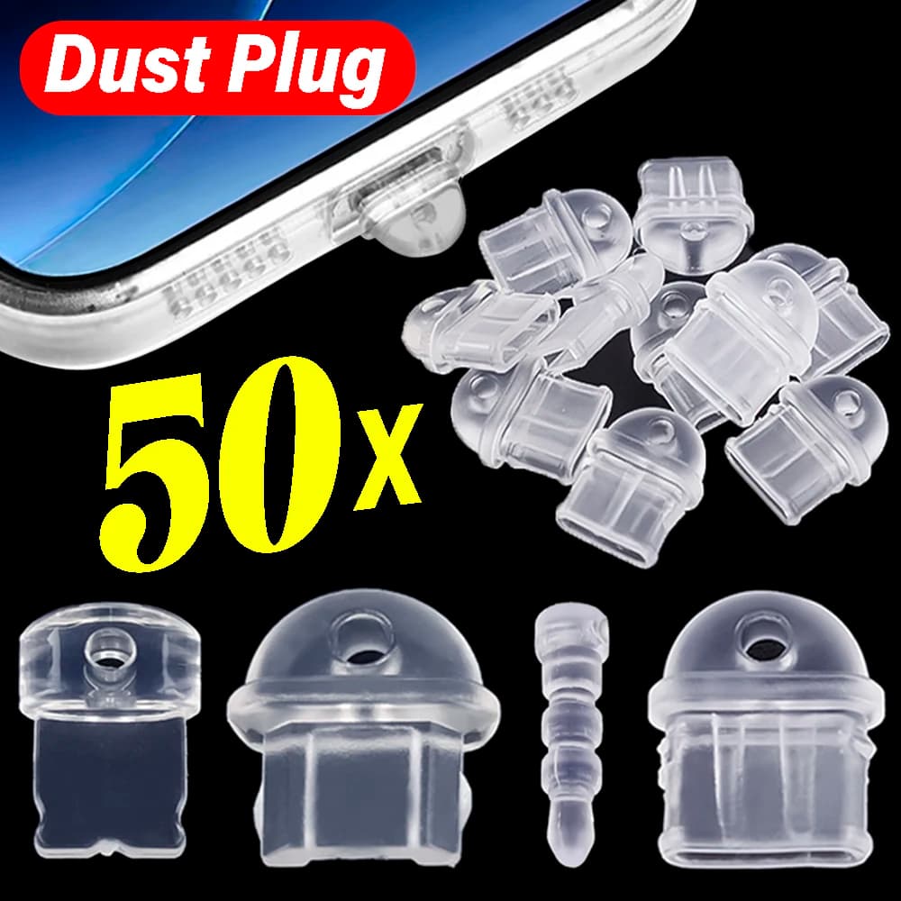 50-1 Dust Covers Fa-da-te Transparent for USB Charging Door Type C and Micro USB, Dust Covers for 3.5 mm, iPhone Dust Cover