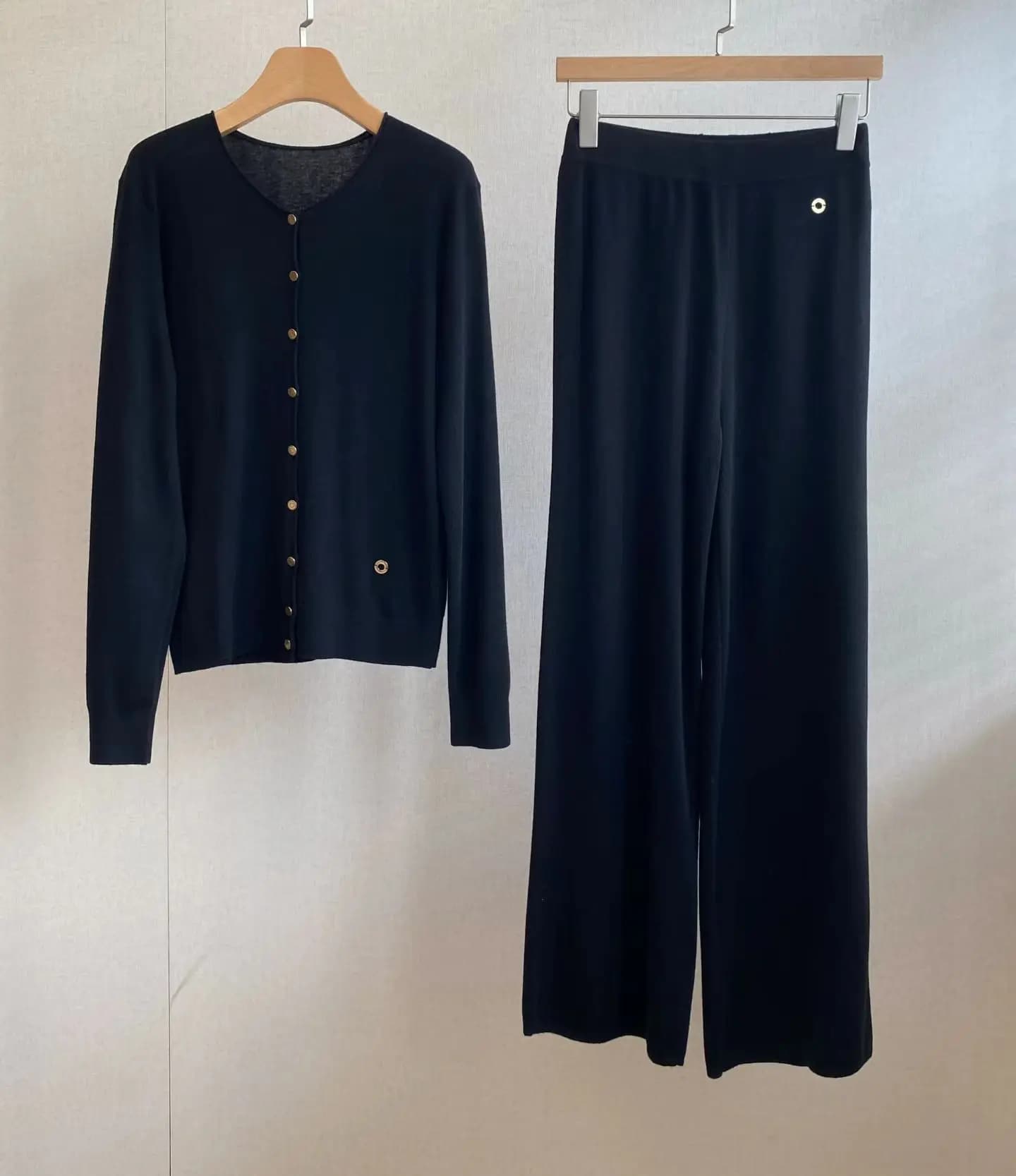 Old Money Style Women 2‑Piece Knit Set V‑Neck Button Cardigan and Relaxed Wide‑Leg Pants Matching Loungewear
