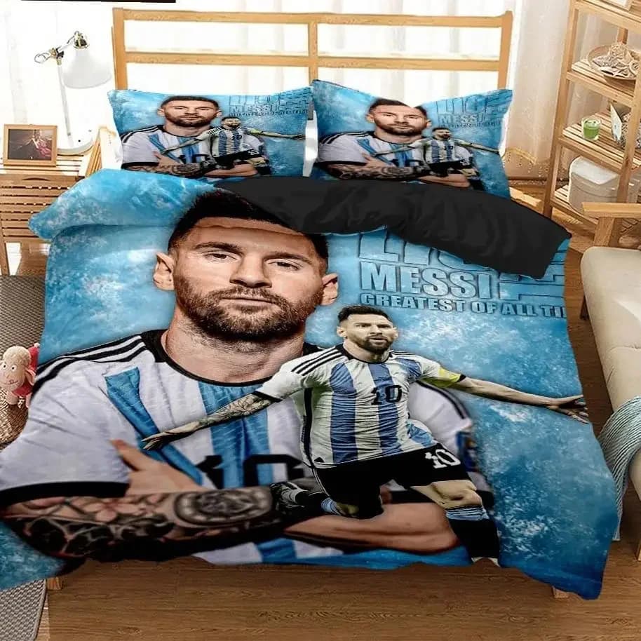 Messi Football Superstar Set biancheria da letto 3D stampato fc Barcelona copripiumino Set biancheria da letto morbido King Full Size per ragazzo