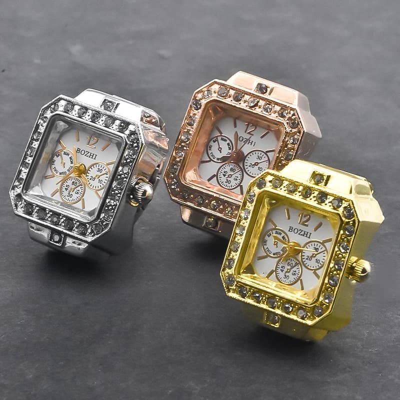 New Creative finger watch with Diamonds, Quadrated Alloy Dial, British Style, for Men and Women's Couples