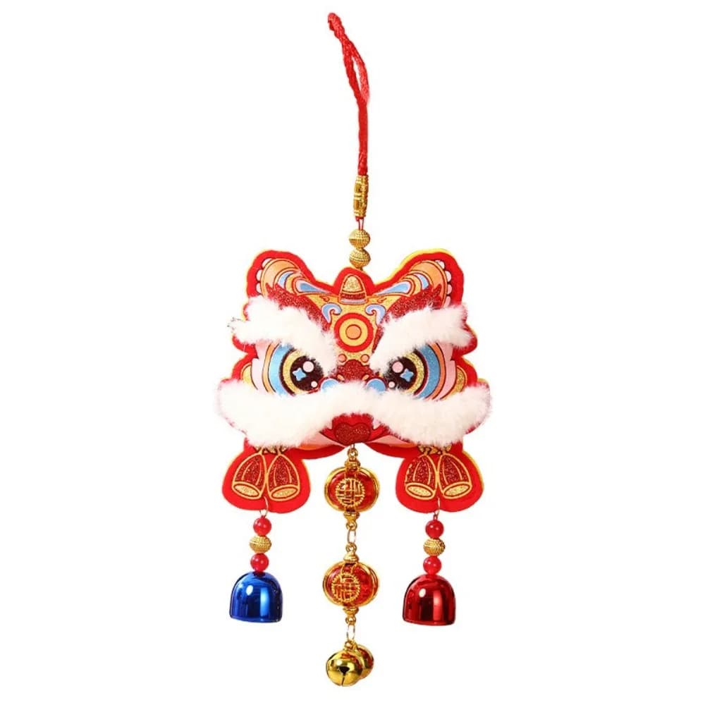 Door Hanging Traditional Chinese New Year Decoration Cartoon Waking Lion Blessing Wind Chime with Bells Wall Hanging Door Decor