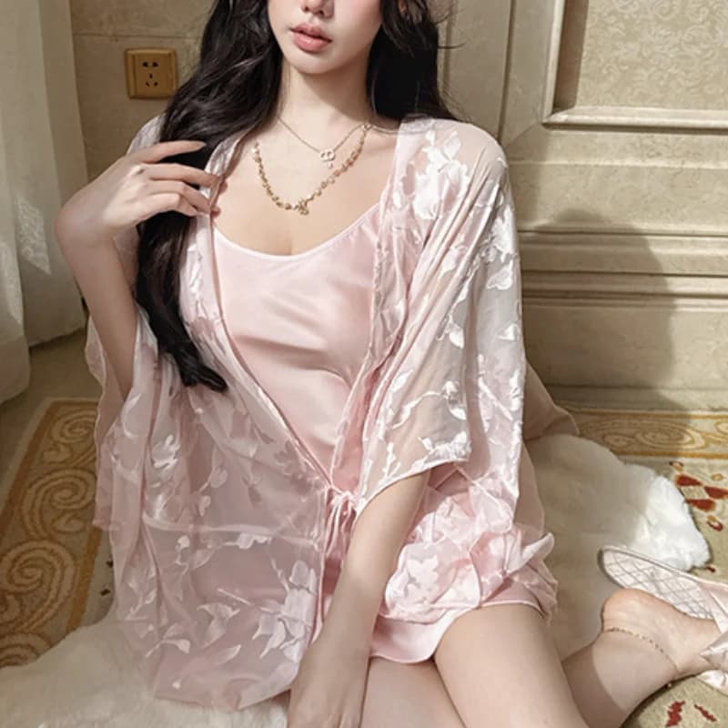 Elegante camicia da notte e vestaglia set camicia da notte sexy maglia accappatoio cinghia di spaghetti camicia da notte lingerie sexy abiti da sposa donna indumenti da notte