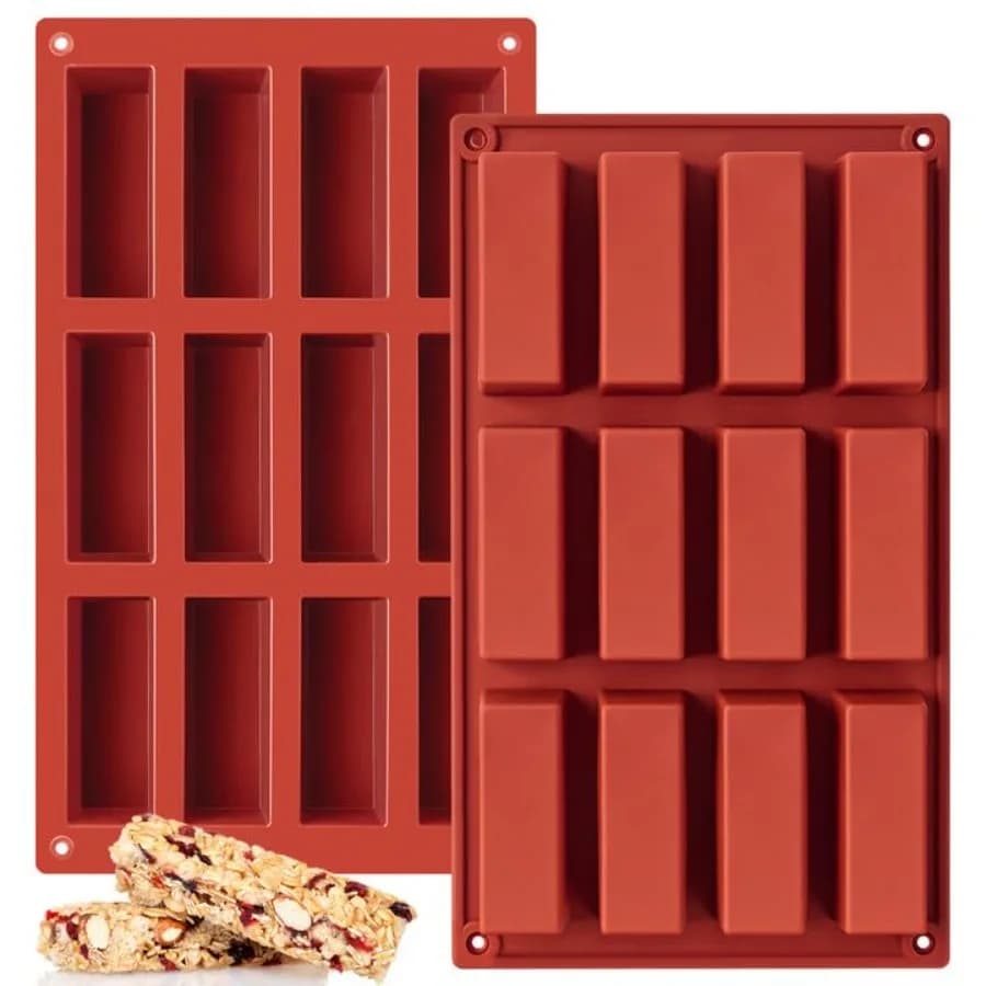2 Pack Silicone Granola Bar Molds, 12 Cavity Rectangle Protein Bar Mold Silicone Baking Molds for Butter/Chocolate/Candy/Cereal