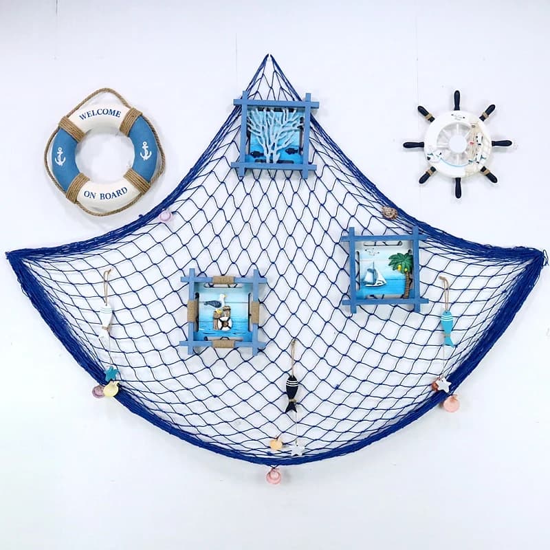 Rete da Pesca Decorativa in Stile Mediterraneo, Sfondo per Fotografia, Decorazioni da Parete per Bar