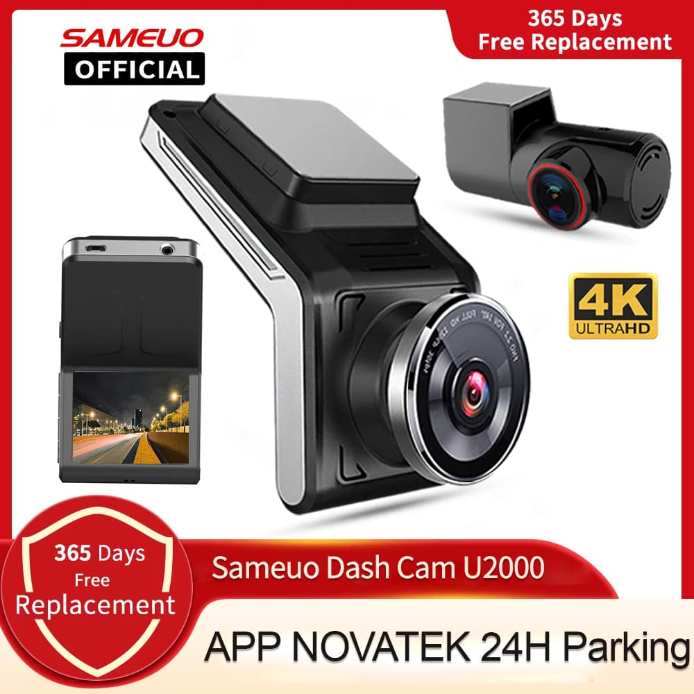 Sameuo Dash cam Anteriore e Posteriore UHD2160P Videoregistratore 24H Parcheggio Auto WiFi 2 cam Visione Notturna Auto Dvr Camera Dashcam