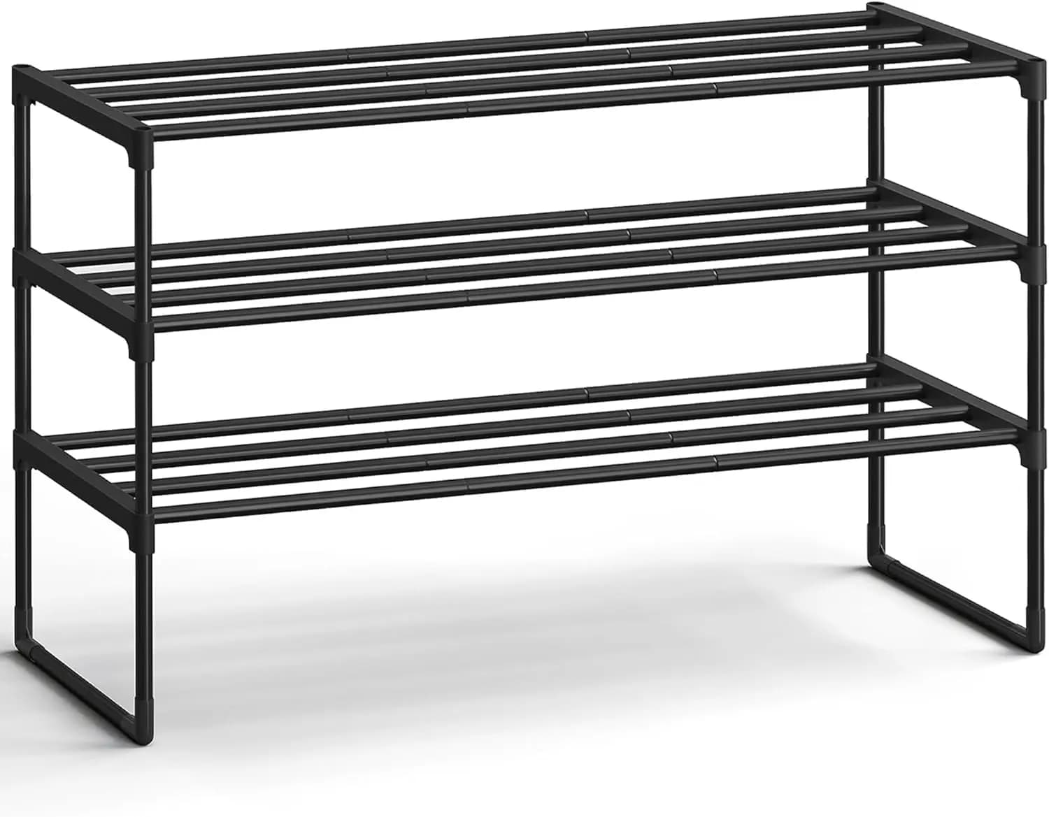 Organizzatore per scarpe a 3 livelli, scaffale in metallo, verticale o capovolto, per 16-20 paia, impilabile, per ingresso, 11,8 x 36,2 x 21,7 pollici, nero ULSA303B02