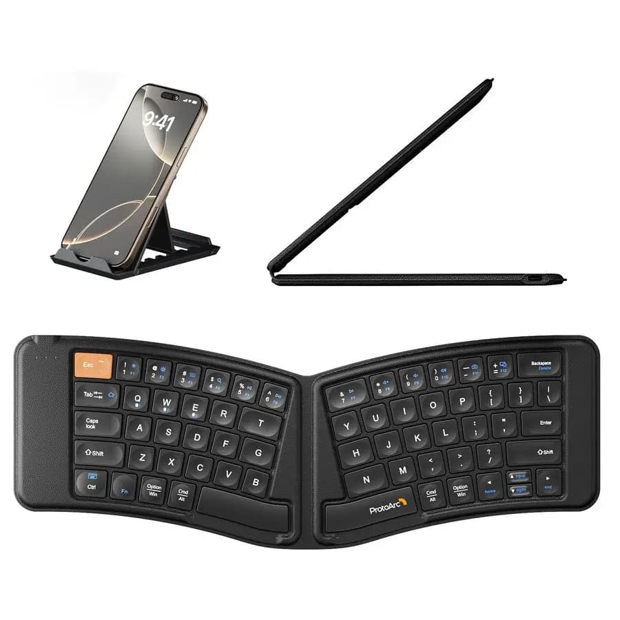 Tastiera Ergonomica Pieghevole, XK03 Tastiera Bluetooth Pieghevole da Viaggio, Ultra Sottile, Portatile per iPad, iPhone, Tablet, Laptop