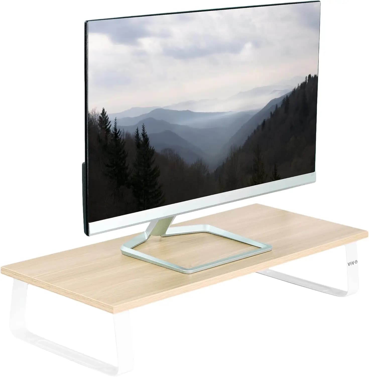 Supporto per monitor da 24 pollici, supporto da scrivania in legno e acciaio, per schermo, tastiera, laptop, piccola TV, scrivania ergonomica e organizzazione da tavolo