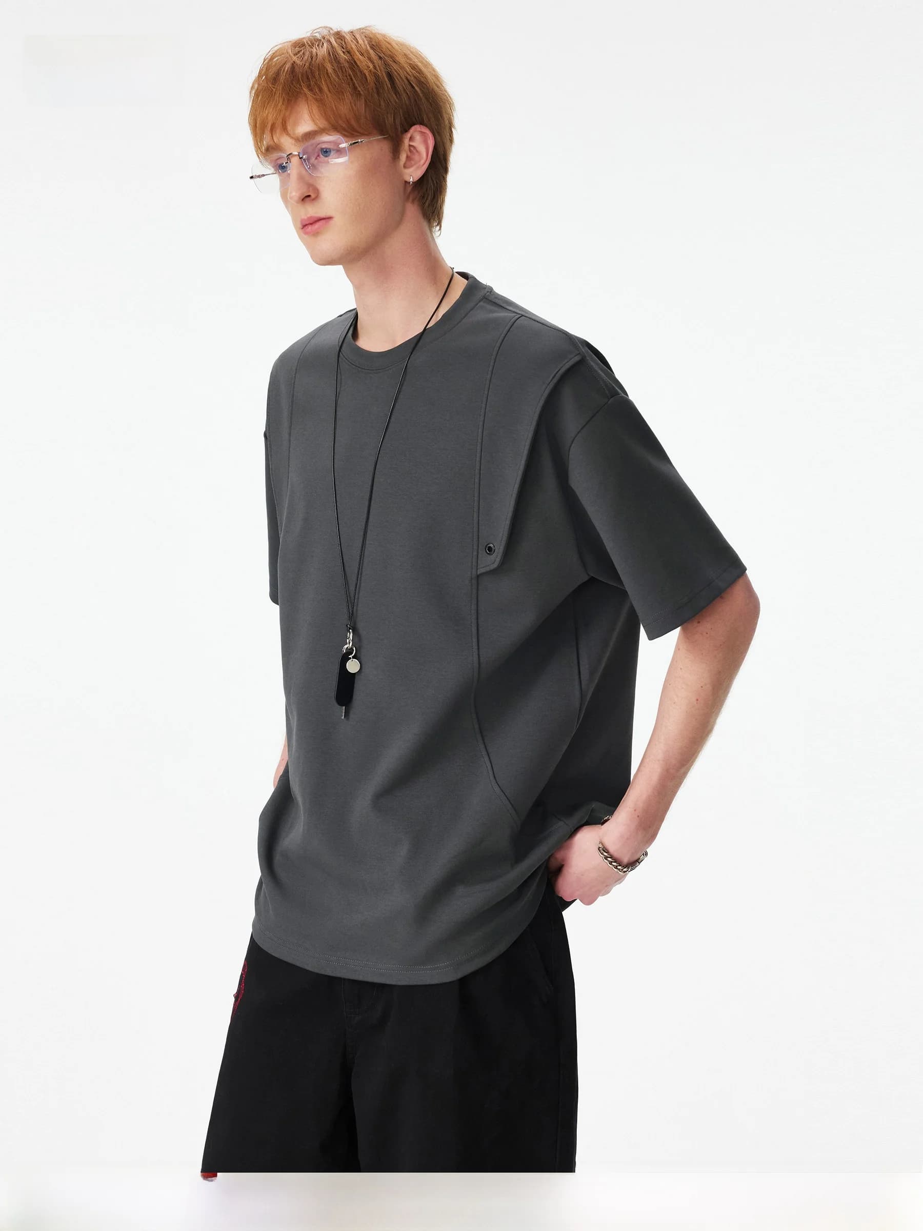 DPX Summer Heavyweight Short Sleeve T-Shirt Men's Loose Fit Air Cotton Half Sleeve Patchwork Casual round Neck Tee