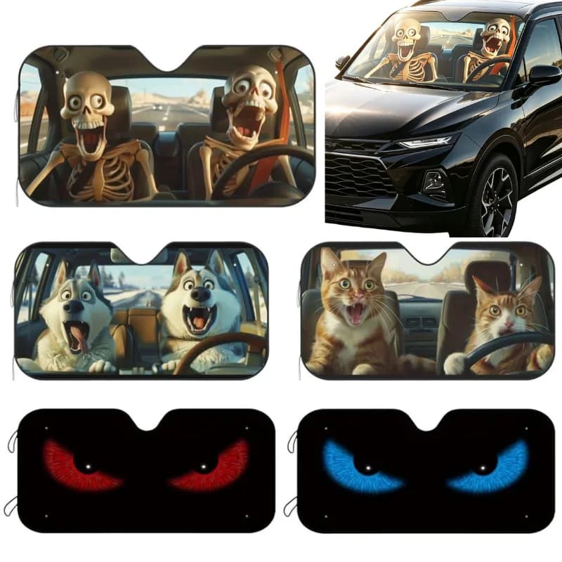 Halloween Funny Skeleton Driving Design Car Windshield Sun Shade Foldable Lightweight UV Ray Protection Vehicle Sun Visor