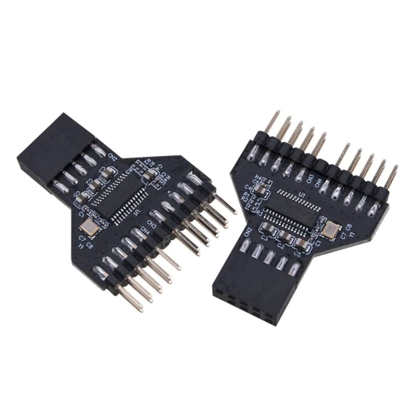 Scheda madre splitter USB 2.0 a 9 pin USB 9 pin Header da 1 a 2 Adattatore di estensione HUB USB a 9 pin Connettori USB 2.0 per lampada RGB