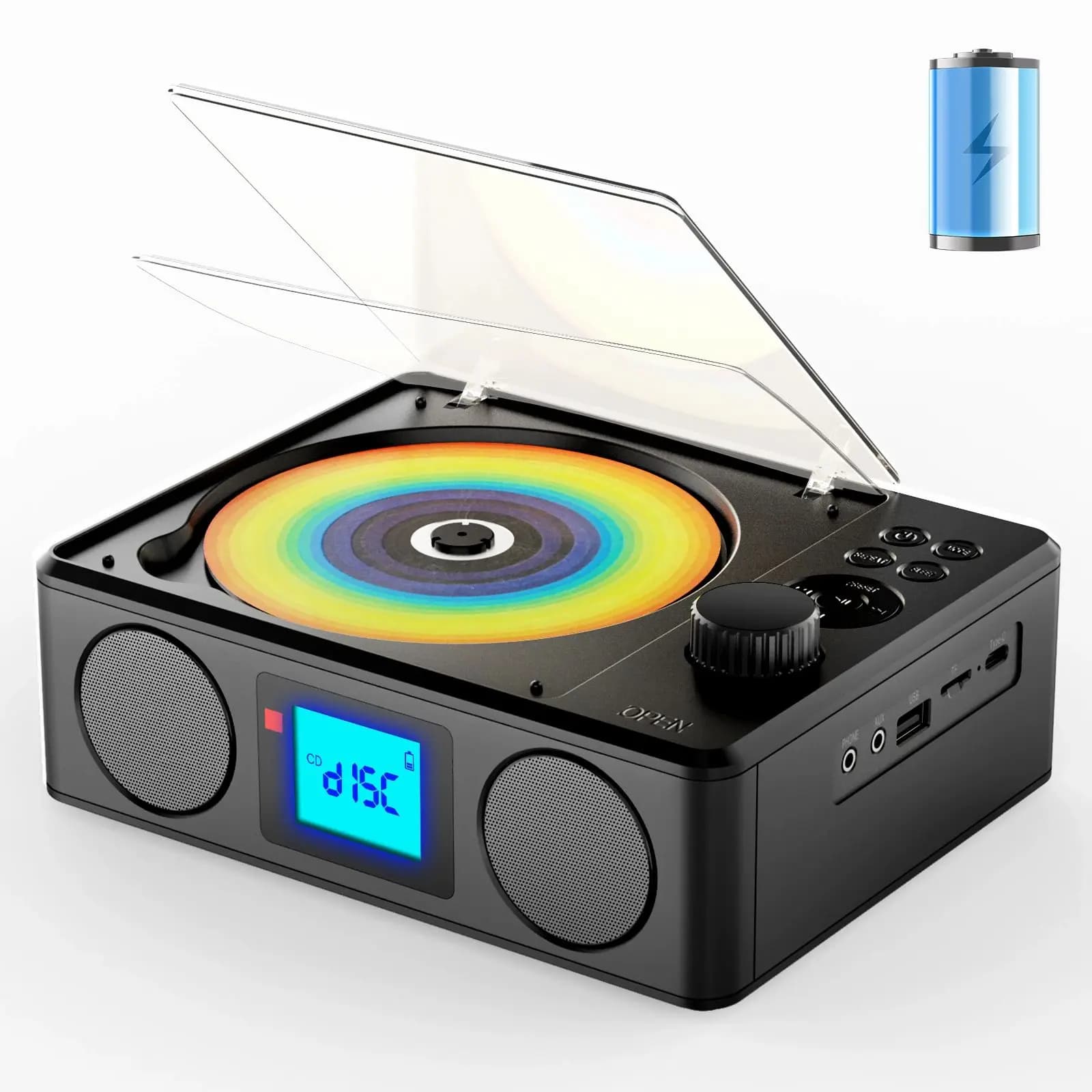 Portable CD player with Bluetooth speaker for personal desktop stereo CD player with FM radio with compact USB FM remote control