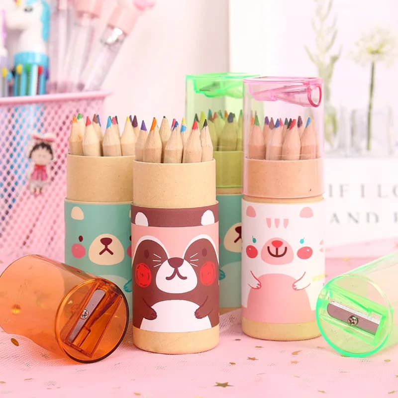 4 Boxes Cute 12 Colors Bear Painting Pencil Crayons for Kids Birthday Party Favors Back To School Stationery Gift Pinata Fillers