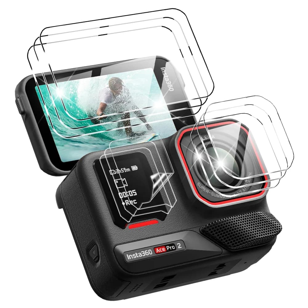 3-IN-1 Protective Film in Tempered Glass for Insta360 Ace Pro 2/1, Screen Protection and Camera lens, Set Accessories Insta 360