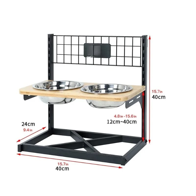 Height Adjustable Iron Pet Bowl Stand Stainless Steel Double Bowls Raised Feeder Rack For Dog Cat Home Food Water Feeding
