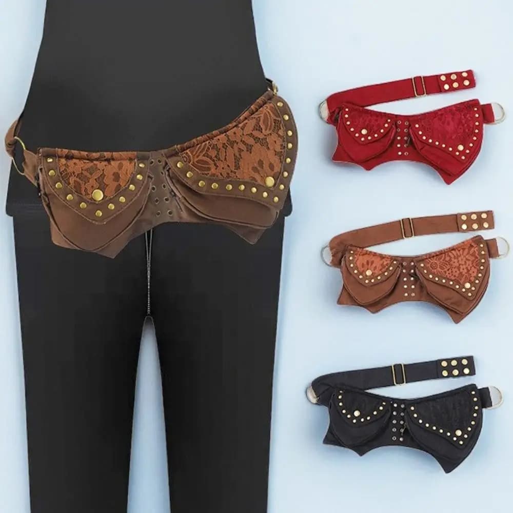 Portable Metal Studded Waist Bag Fabric Multi Pocket Belt Bags Adjustable Multifunctional Waist Packs Travel Use