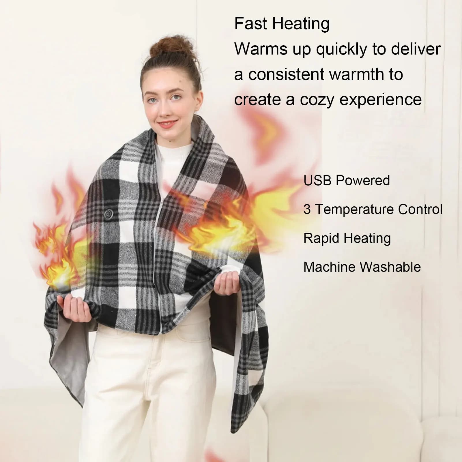 Scialle Riscaldato USB, Coperta Elettrica Indossabile Confortevole e Calda con 3 Impostazioni di Temperatura per Casa e Ufficio in Inverno