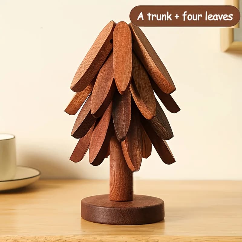 Detachable Wooden Tree Shape Coaster Set Multi-Layer Leaves Heat Resistant Tabletop Protector Decorative Wood Cup Mat for Drinks