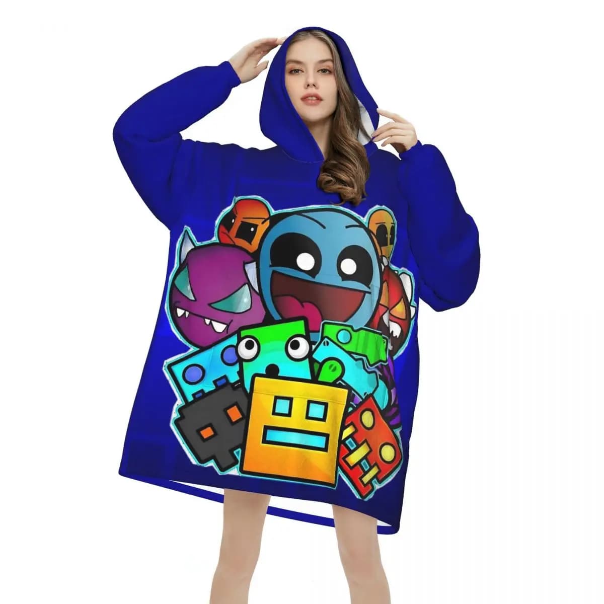 Geometry Dash Games Blanket Hoodie Oversized Wearable Sweatshirt Blanket Warm Gifts for Women Girls Girlfriend