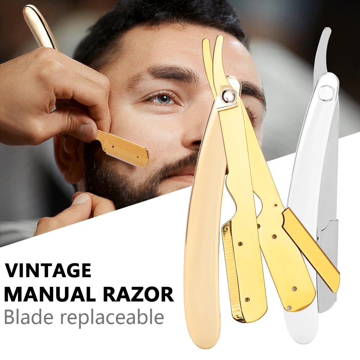 Professional Beard Satin Razor Folding Beard Knife Manual Bearing Satin For Shaving (With Shaving Blade) Tools for Salon Removal