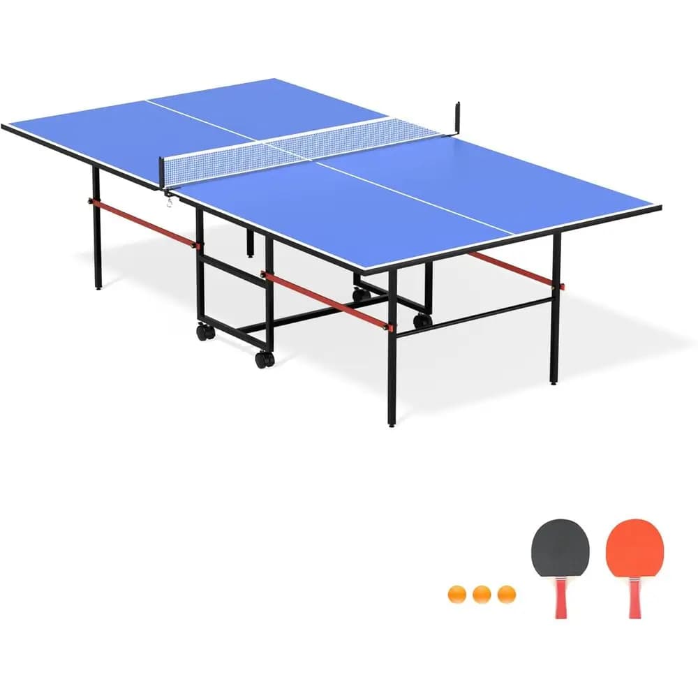 Tavolo da Ping Pong Pieghevole da 2,4 Metri con 2 Racchette e 3 Palline, Ideale per Sale Giochi Familiari