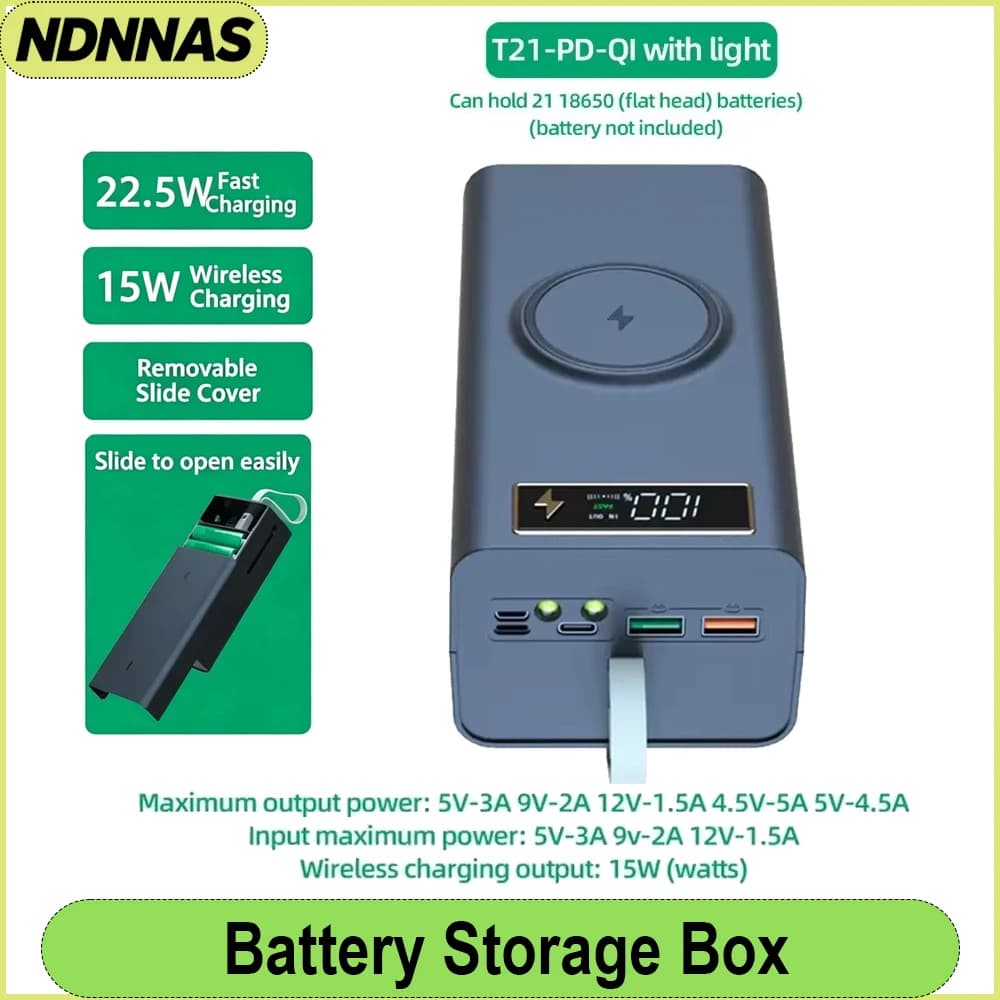 T21 21x18650 Flashlight Battery Charger Box Power Bank Holder DIY Shell Case Dual USB 18650 Battery Shell Storage Organize