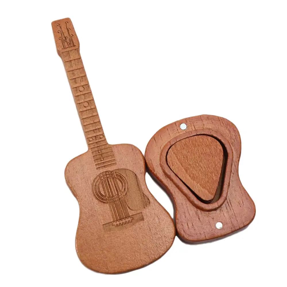 Wooden Material Guitar Pick Box Guitar Shape Portable Size Guitar Pick Holder Mini Design Guitar Accessory Guitar Picks Storage