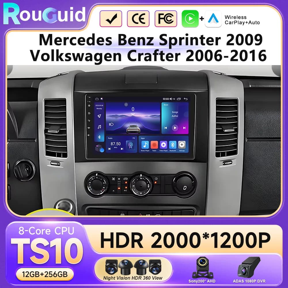 Autoradio Android 16 per Mercedes-Benz Sprinter e Volkswagen Crafter 2006, sistema intelligente con Carplay, touchscreen, 8 core, Wi-Fi