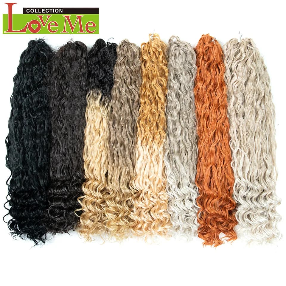LOVE ME 22inch Deep Wave Crochet Braiding Hair Synthetic Ombre Blonde Brown Hook Braids Hair Extensions for Women Daily Use